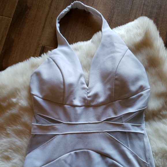 White Halter Top Mini Mesh Cut Out Dress - Picture 2 of 8